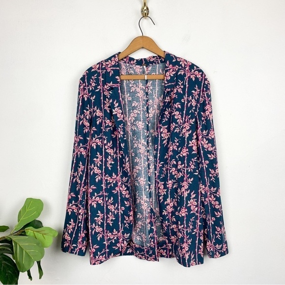 Free People Jackets & Blazers - Free People Linen Blend Pink Floral Lightweight Blazer Sz XS